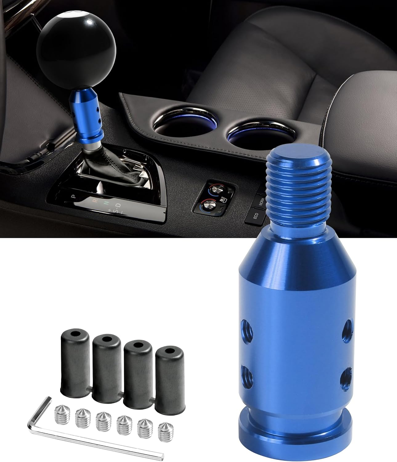 YAKEFLY Universal Gear Shift Knob Adapter,Aluminum Alloy Automatic Shifter Adapter Car Shift Knob Adapter,Shifter Knob Boot Retainer Gear Stick Connector for Non-Threaded Manual Gear M12X1.25 (Black)