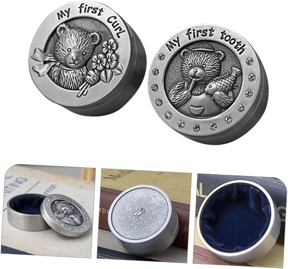 2Pcs Tooth Box Keepsake Organizer for Birth Certificate Holder Metal Storage Case