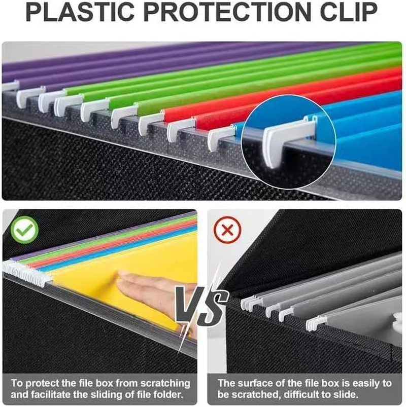 File Organizer Box, Upgraded Large Linen Hanging Office Document Storage Box with Lid, Collapsible Filing Storage Boxes, Filing Box Cabinet for Office Home, Black image number 3