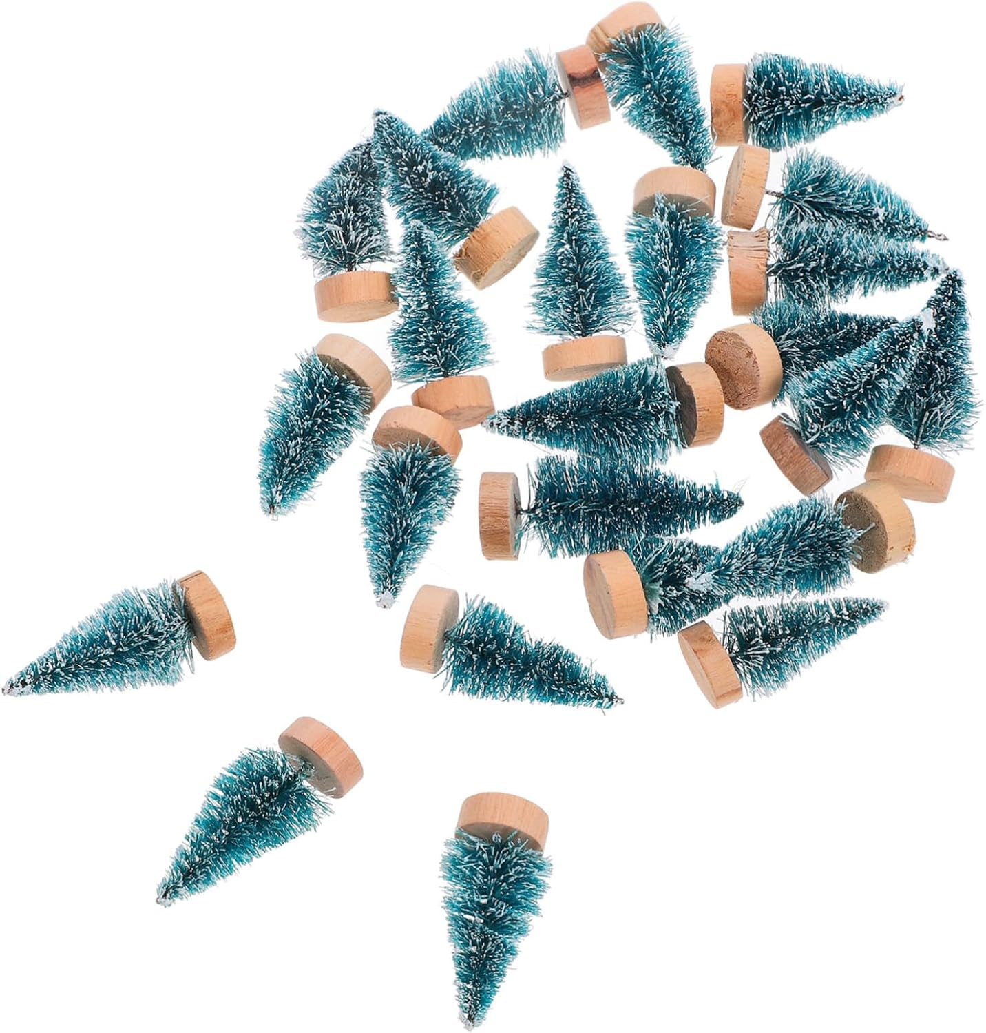 Mini Christmas Tree Decorations 24Pcs with Wooden Base Artificial Pine Trees for Desktop Fireplace Window Decor