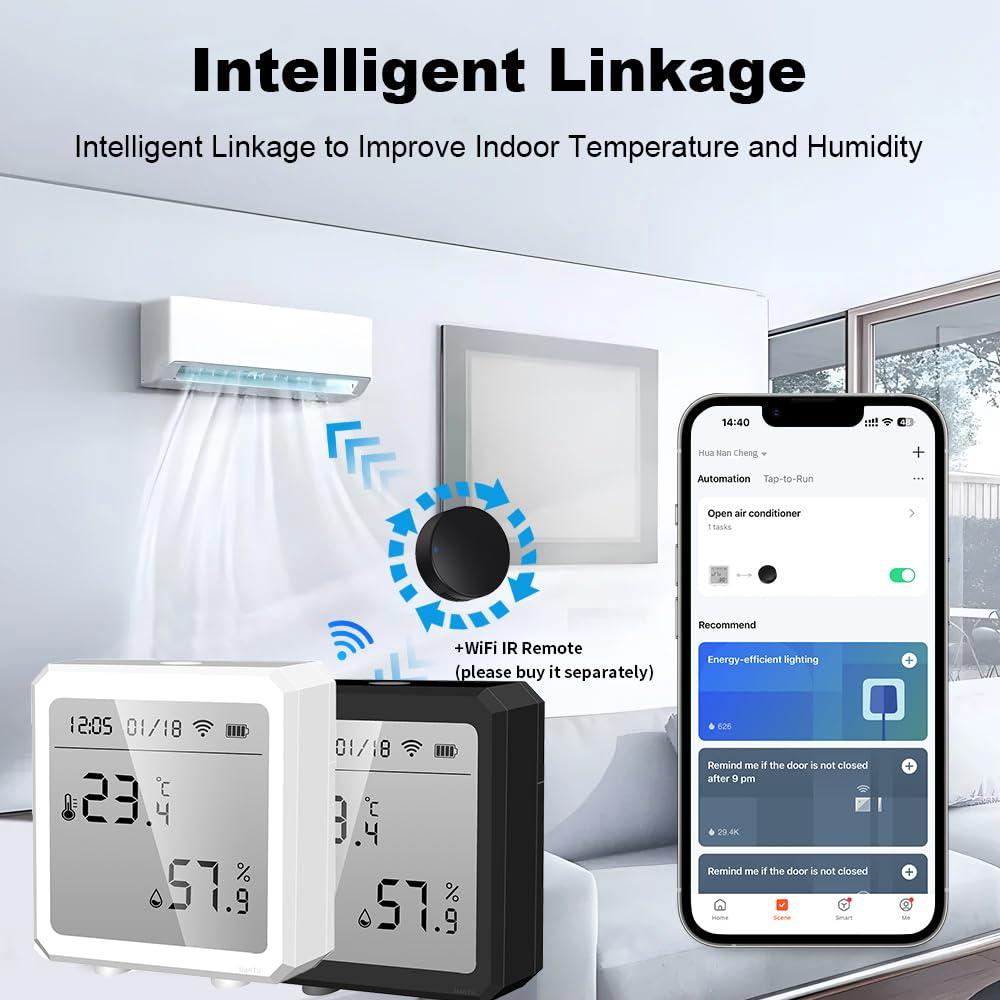 Wifi Temperature Humidity Sensor Tuya Smart Indoor Thermometer Hygrometer Detector,Works with Smart Life App,App and Voice Control (White) image number 3