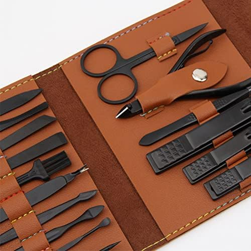 16 Pieces Manicure Set, Pedicure Kit, Nail Clippers, Stainless Steel Professional Personal Care Tool Kit, Nail Tools with Brown Leather Case, Gifts for Men image number 5