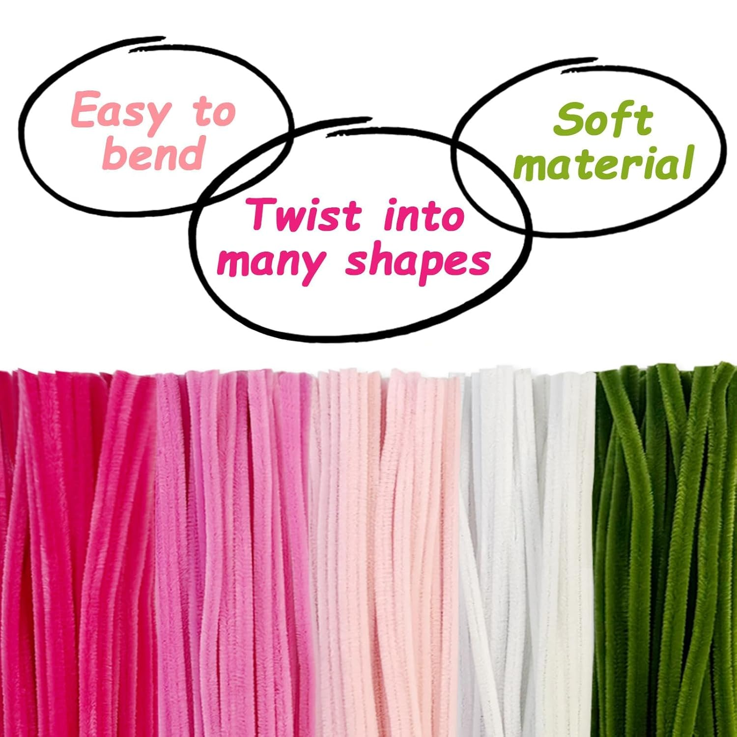 500Pcs Tulip Flower Colored Pipe Cleaners Bulk, Pastel Chenille Stems DIY Fuzzy Pipe Cleaners for DIY Project Decoration,Art Supplies image number 6