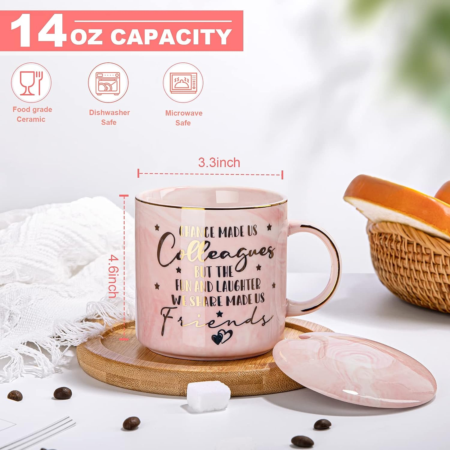 Coworker Leaving Gifts for Women, Farewell Gifts, Going Away Gifts for Coworker,Friends,Work Bestie, Chance Made Us Colleagues - Pink 14Oz Marble Coffee Cup Mug, Office Appreciation Gifts for Coworker image number 5