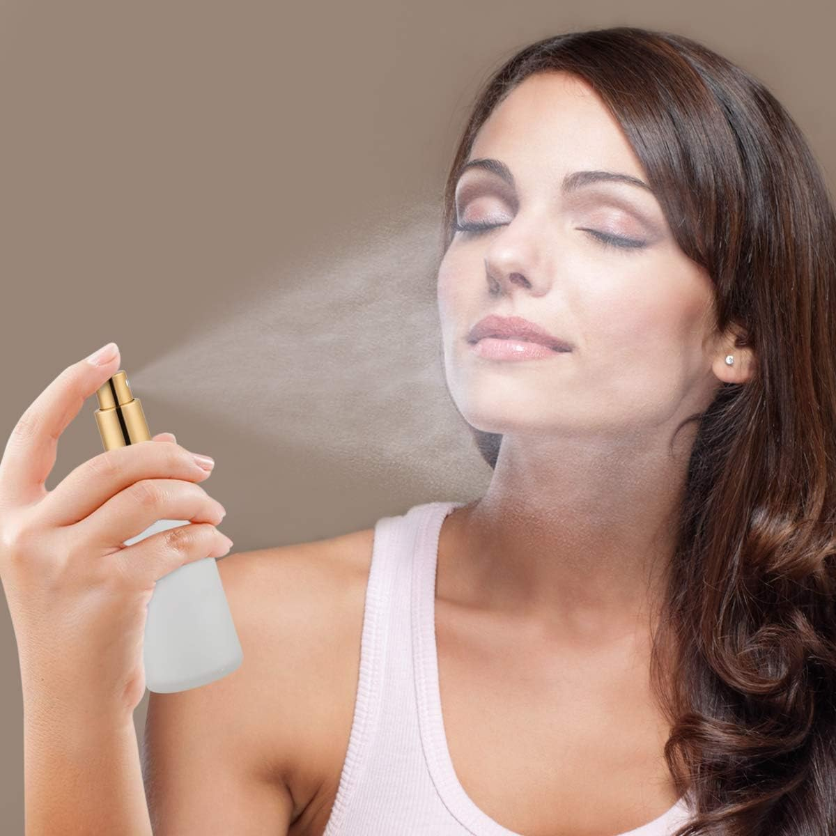 Glass Spray Bottle 3.4Oz, Empty Frosted Perfume Atomizer, Fine Mist Spray,Gold Sprayer (2 PACK) image number 7