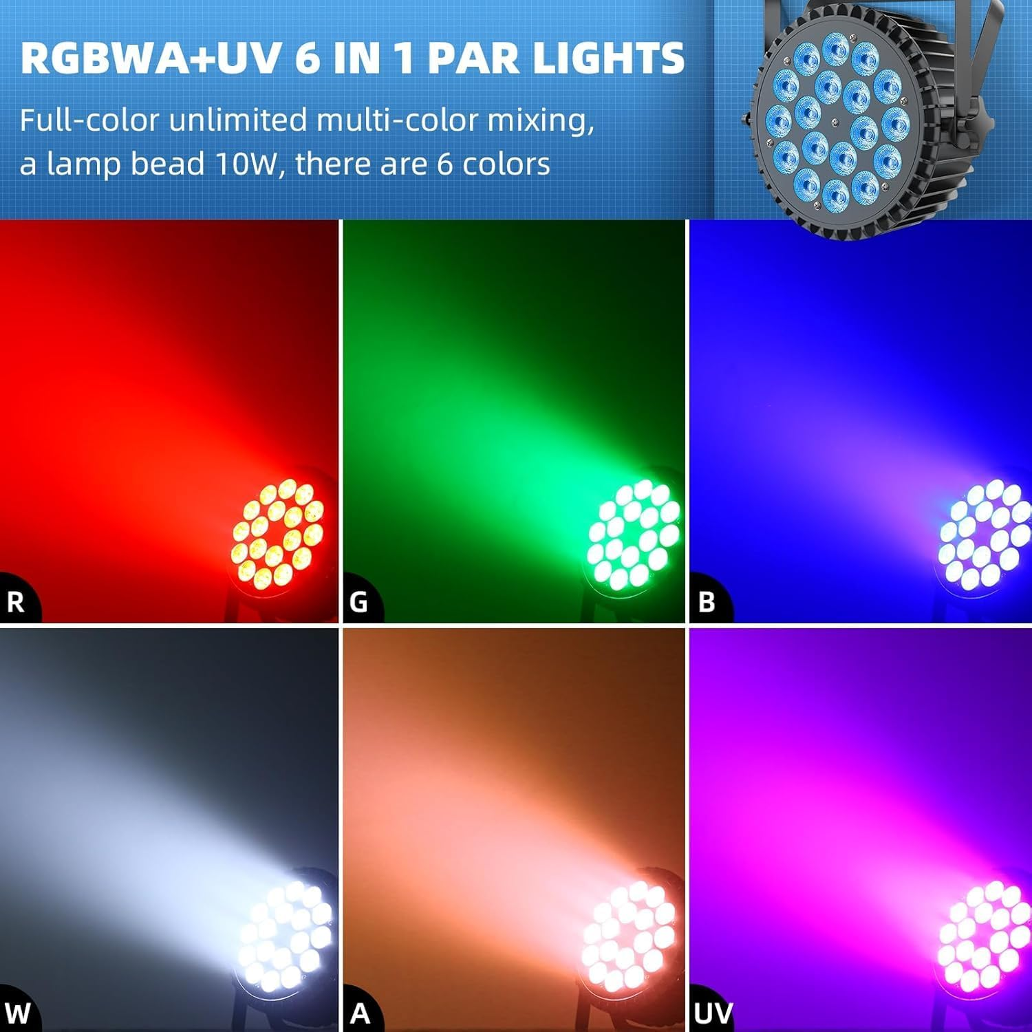 200W LED Par Lights RGBWA+UV 6-In-1 Stage Lights Par Can Lighting with DMX Control Sound Activated Uplights for Events DJ Wedding Party Church Live Show(4 Packs)