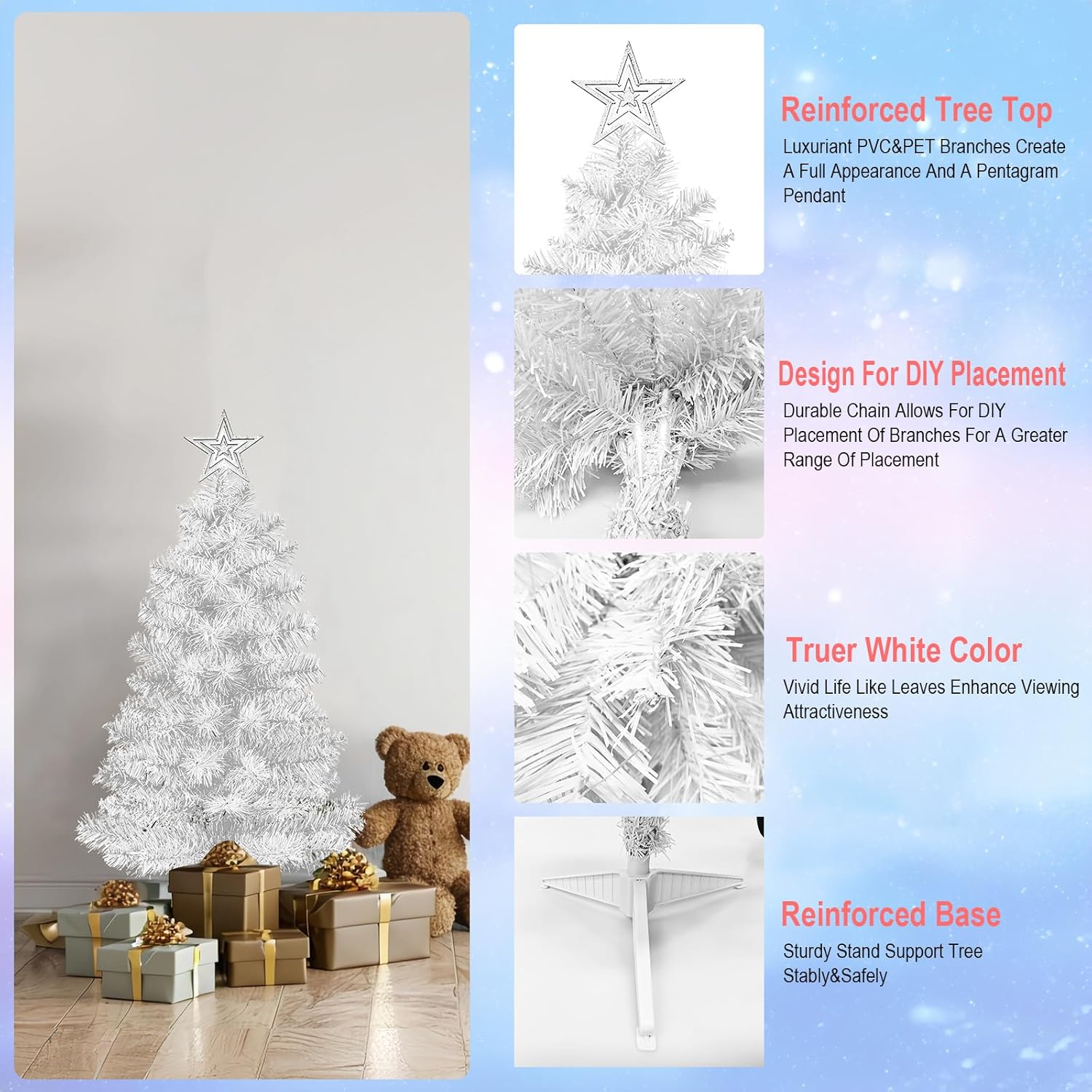 Mini White Christmas Tree Tabletop Premium Artificial 3Ft Small Christmas Tree for Home, Office, Indoor and Outdoor Decor,Holiday Decoration,Easy Assembly Metal Hinges & Foldable Base.