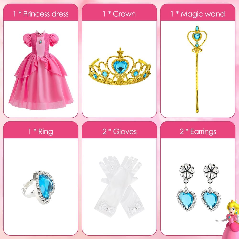 AUTOWT Princess Costume for Girls, Toddler Princess Cosplay Dress Up, Halloween Cosplay Costume for Christmas Birthday Party Gown, Aged 3-8(120) image number 1