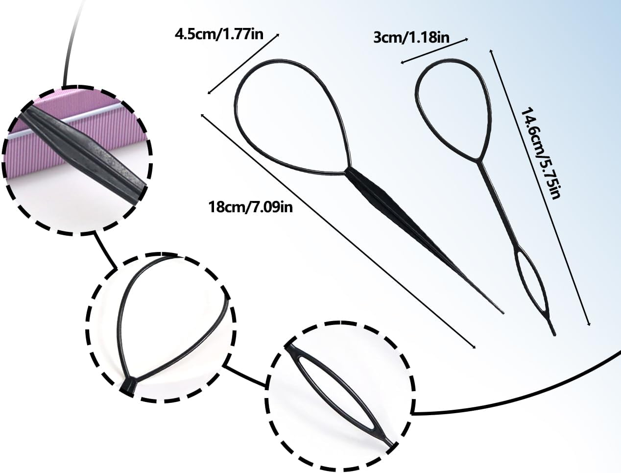 Lhbwhiz Pack of 2 Hair Tail Twister, Hairstyle Aid for Quick Spiral Braiding, Hair Tail Twister, 1 Large 1 Small (Black) image number 3