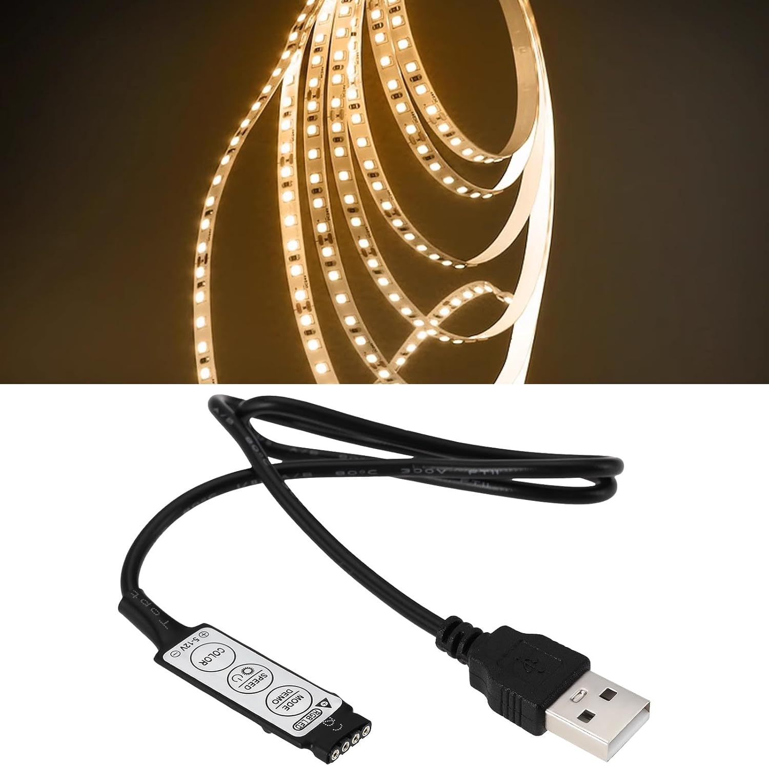 Create Idea 3Pcs 5V USB LED Strip Controller 3 Keys 4Pin Remote Controller Used for 5V RGB LED Strip Led Light Switch Cable for LED Strip Light Black 51Cm image number 4