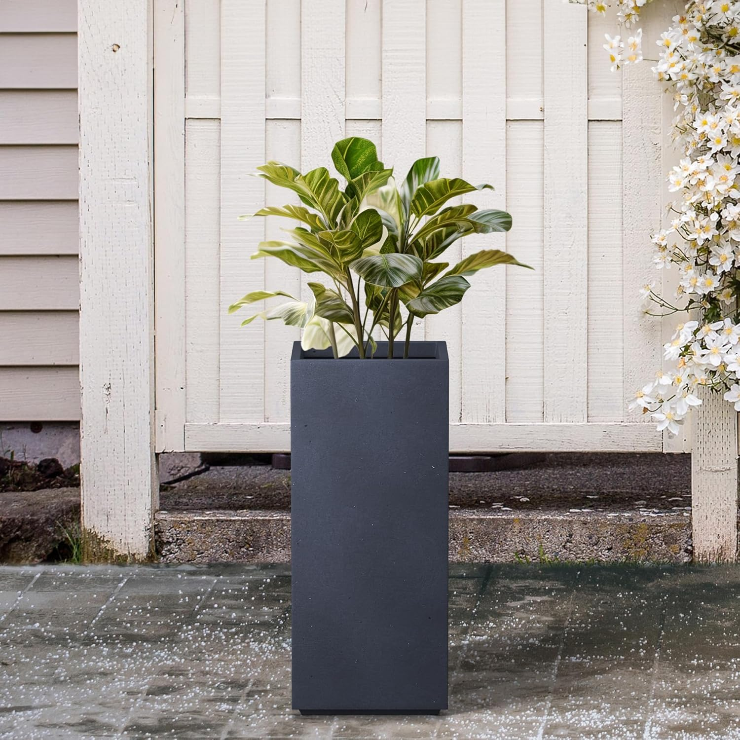 Kante RF0002A-C60121 Lightweight Concrete Modern Rectangle Outdoor Planter, Charcoal - Weathered Concrete image number 6