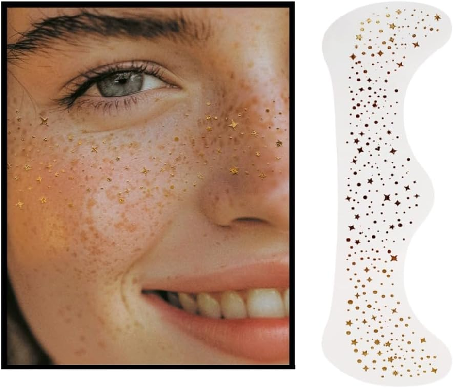 Poemtian 10Pcs Glitter Freckles Face Tattoo, Gold Star & Dot Freckles for All Ages image number 3