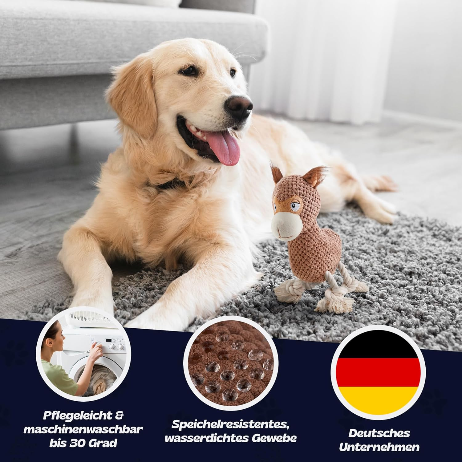 Napfgefl&uuml;ster&reg; - Alpaca Bruno Plush Dog Toy, Cute Squeaky Dog Toy with Crinkle Paper, Dew Dog Chew Toy for Small, Medium, Large Dogs image number 2