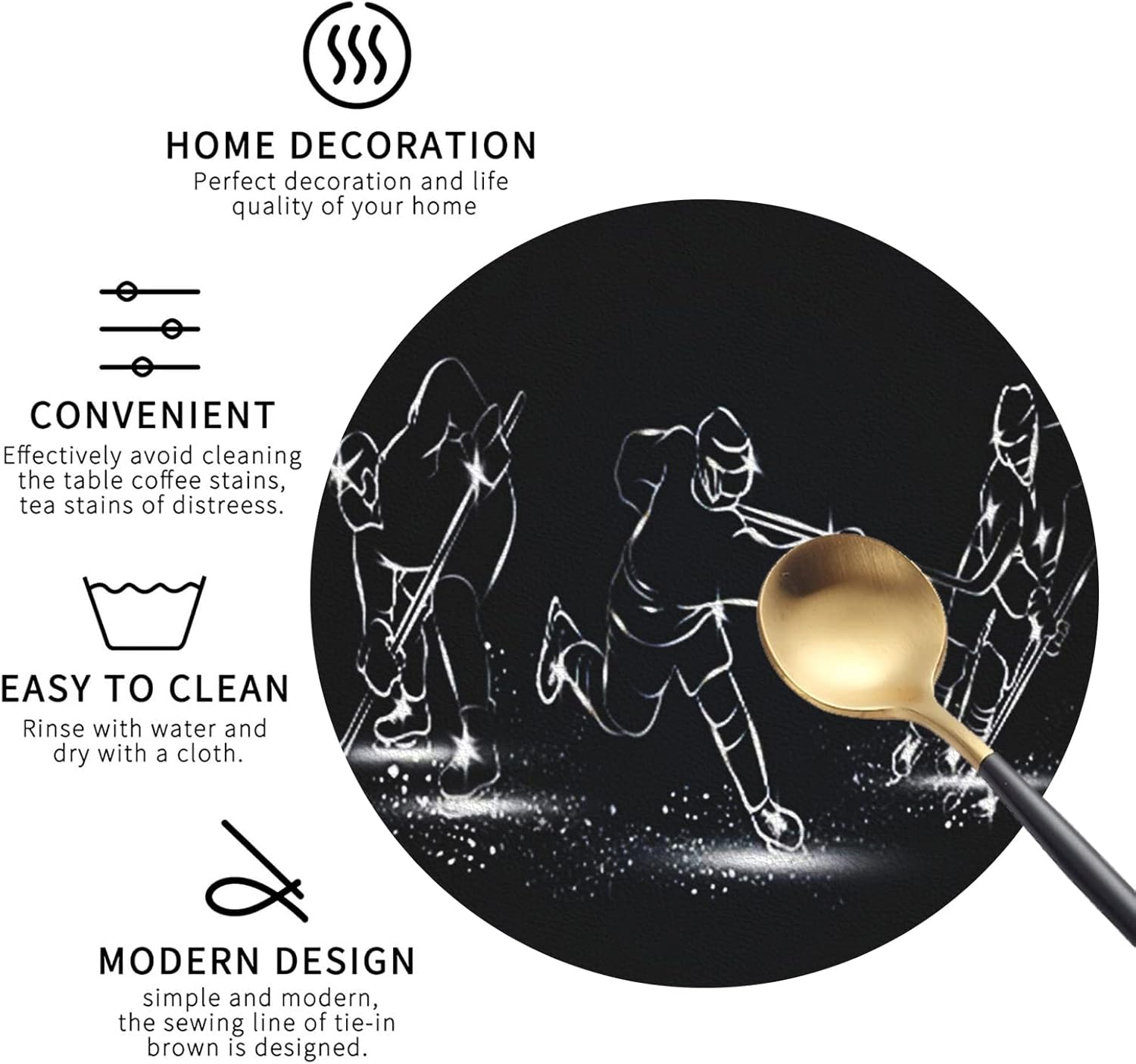 Coasters for Drinks Set of 6, Ice Hockey Players Drink Coasters for Coffee Table, Cute Farmhouse Leather Coaster for Cup Kitchen Bar Home Decor Housewarming Gift image number 4