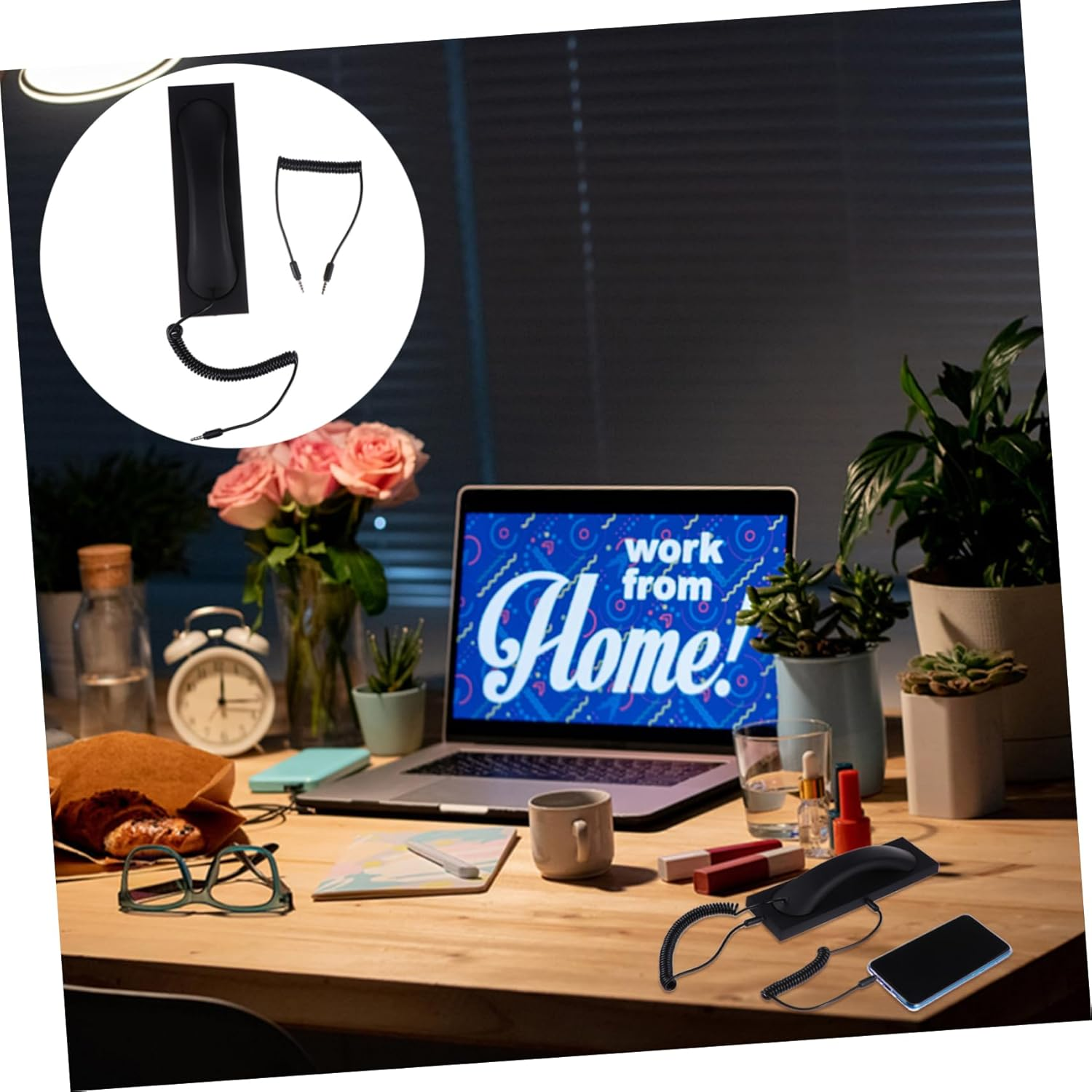 Jojofuny Vintage Telephone Handset Mobile Phone Handset Retro Style Matte Black Corded Receiver with Noise Reduction for Home Office Use Compatible with Smartphones and Tablets image number 5