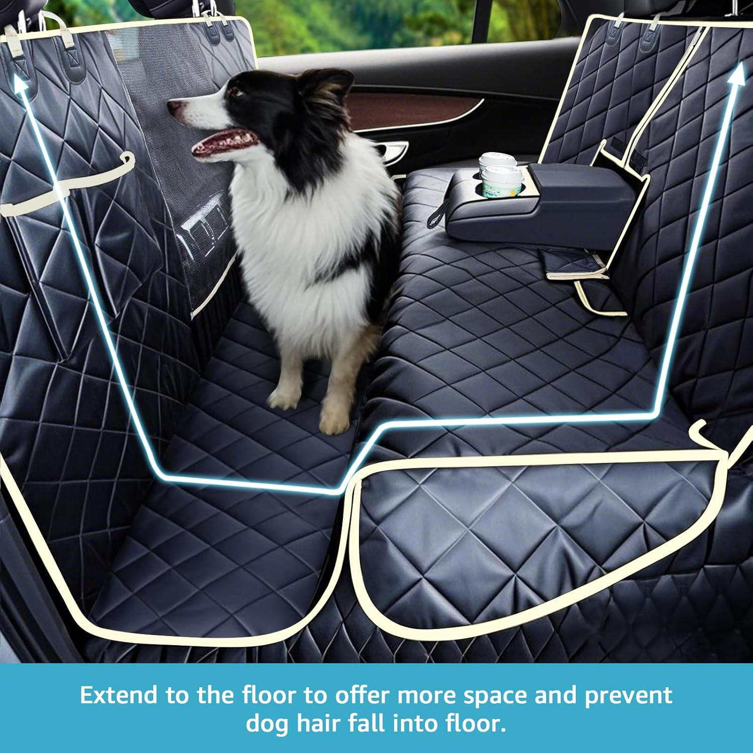 Lassie 4 in 1 Full Coverage Dog Car Floor Hammock,100% Waterproof Dog Car Seat Covers for Back Seat with Mesh Window for Sedans,Backseat Bench Protector for Cars, Suvs and Trucks Etc