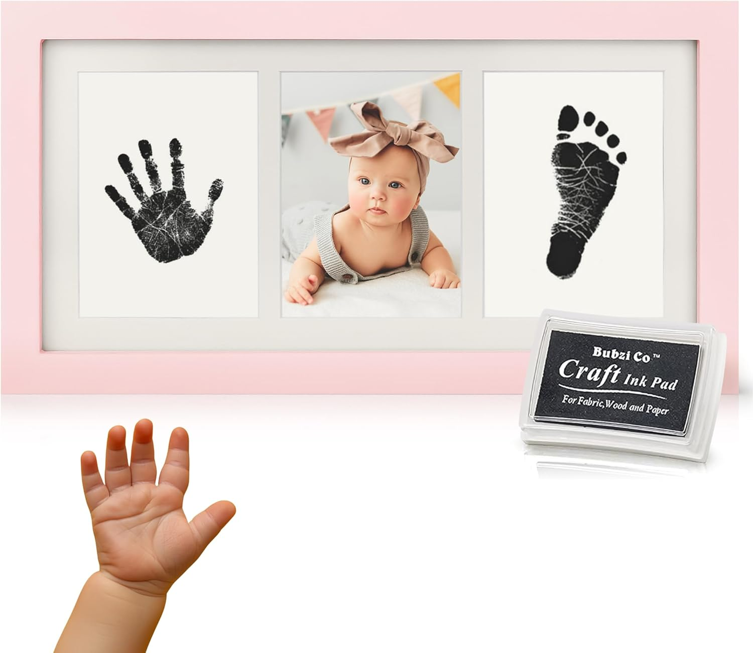 Bubzi Co Baby Handprint Kit & Footprint Photo Frame for Newborn Girls and Boys, Unique Baby Shower Gifts Set for Registry, Memorable Keepsake Decorations for Room Wall or Nursery Decor (White)