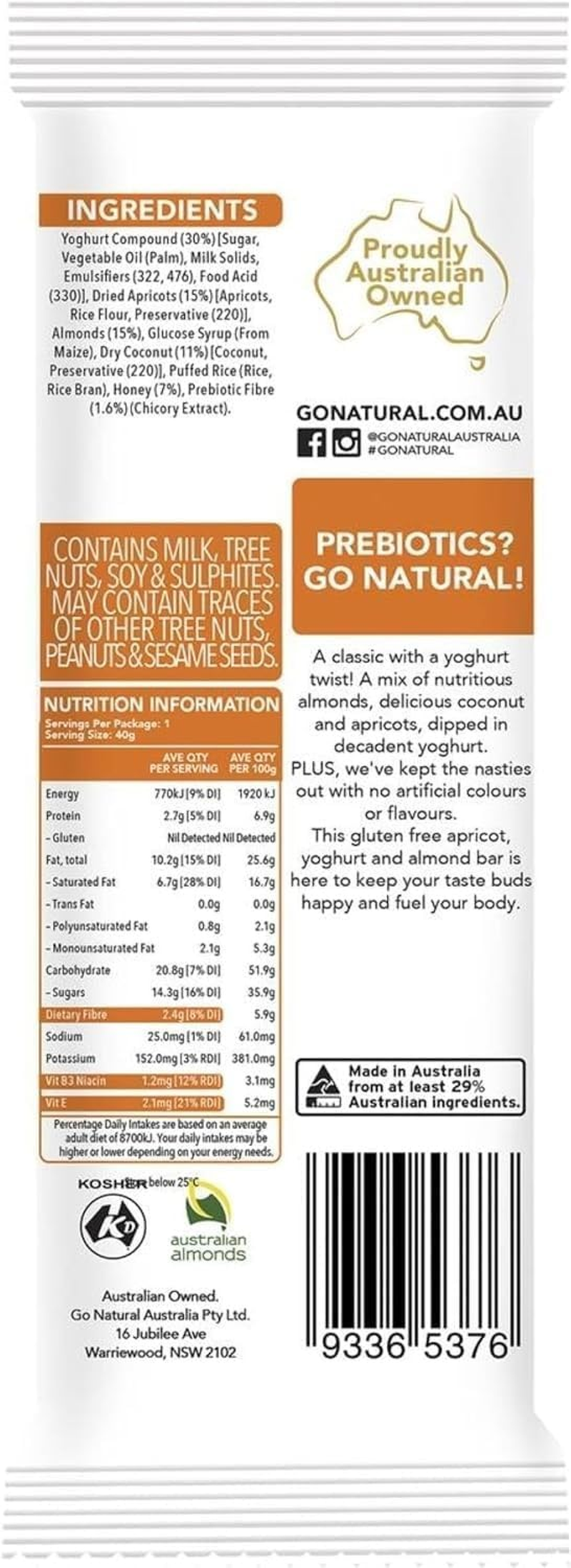 Go Natural Yoghurt Almond Apricot Bar 16 X 40 G image number 1