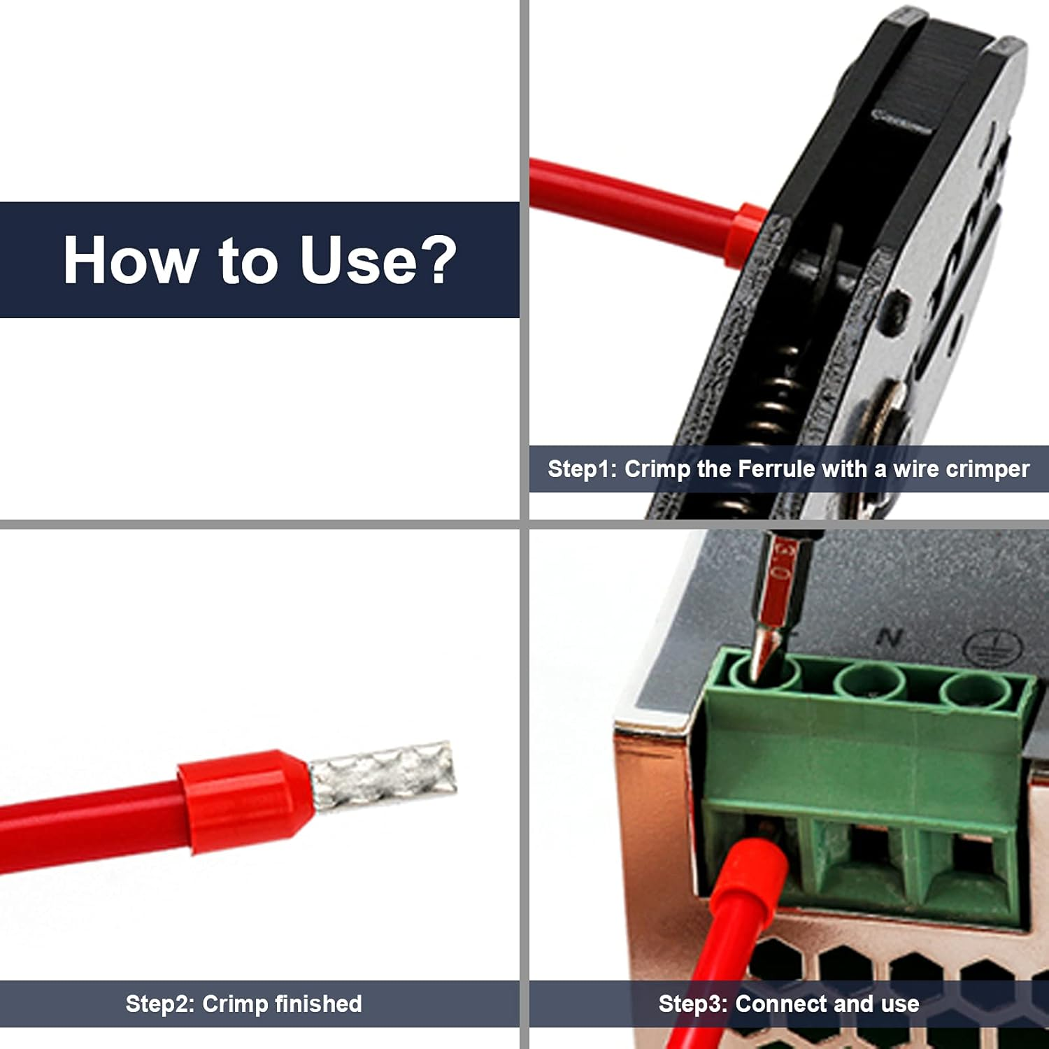 Kinstecks Crimper Plier Set 0.25-10Mm2/Awg23-10 Self-Adjustable Ratchet Wire Crimping Tool with 1200PCS Wire Ferrules Kit 22-10AWG 8 Sizes for DIY Electrical Motorcycle Vehicle Boat image number 3