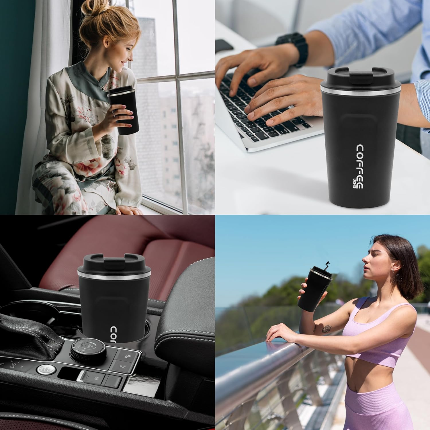 Coffee Cup, Stainless Steel Insulated & Reusable Travel Mug with Leak Proof Lid, Eco-Friendly Coffee Mug for Hot, Cold Drinks (Black - 510Ml) image number 5