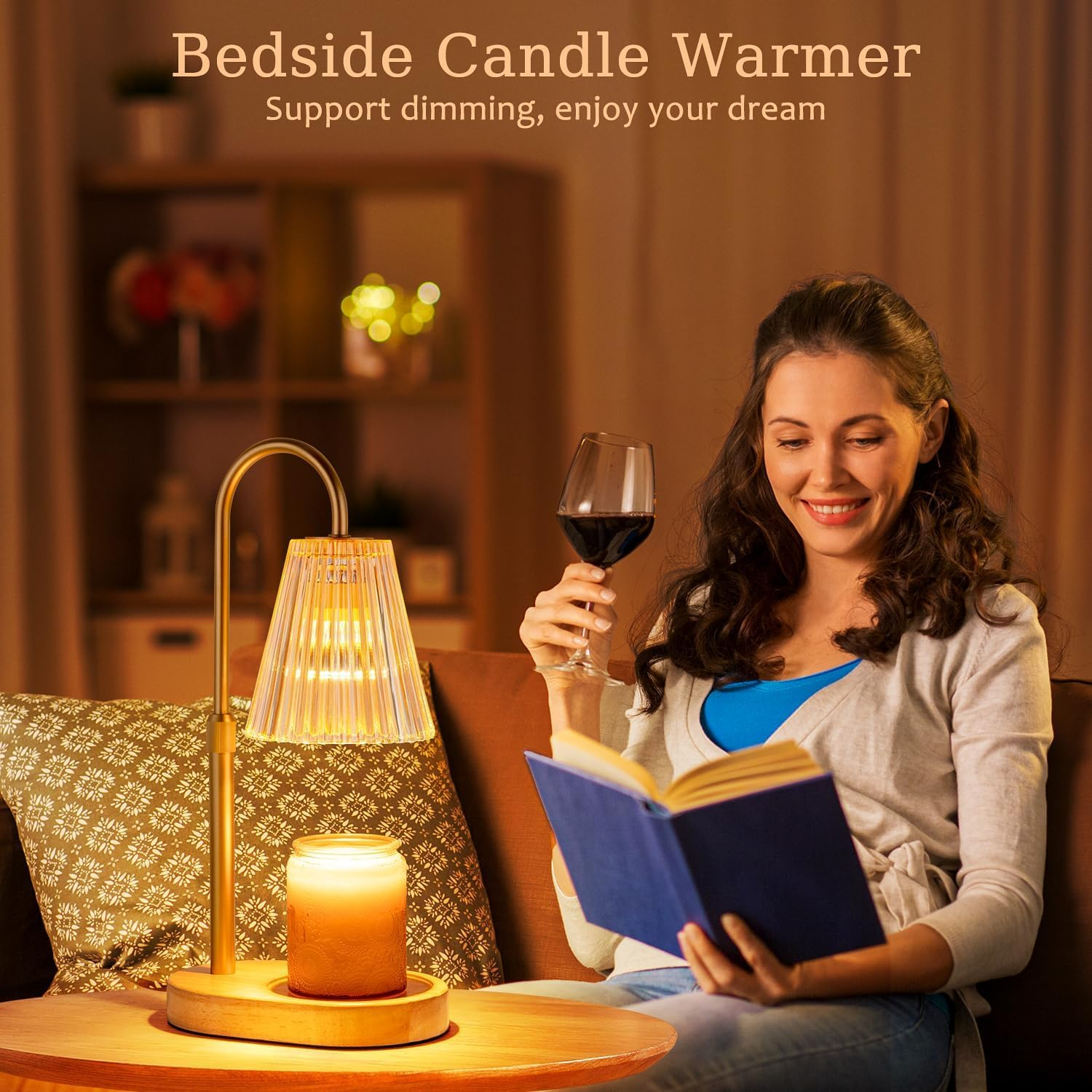 Candle Warmer Lamp with Timer: Electric Candles Wax Warmers Glass Lamps for Jar Candles Burner Adjustable Height and Dimmable Light Modern No Flame Scented Candle Warming Lantern (Amber) image number 1