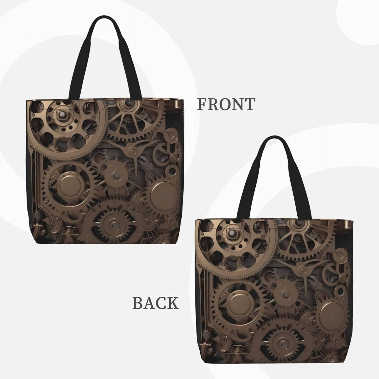 STVYUKL Steampunk Mechanical Gears Tote Bag for Women Casual Portable Shopping Handbags with Zipper Inner Pocket Reusable Waterproof Beach Grocery Bag for Shopping Travel Work, Black, One Size image number 3