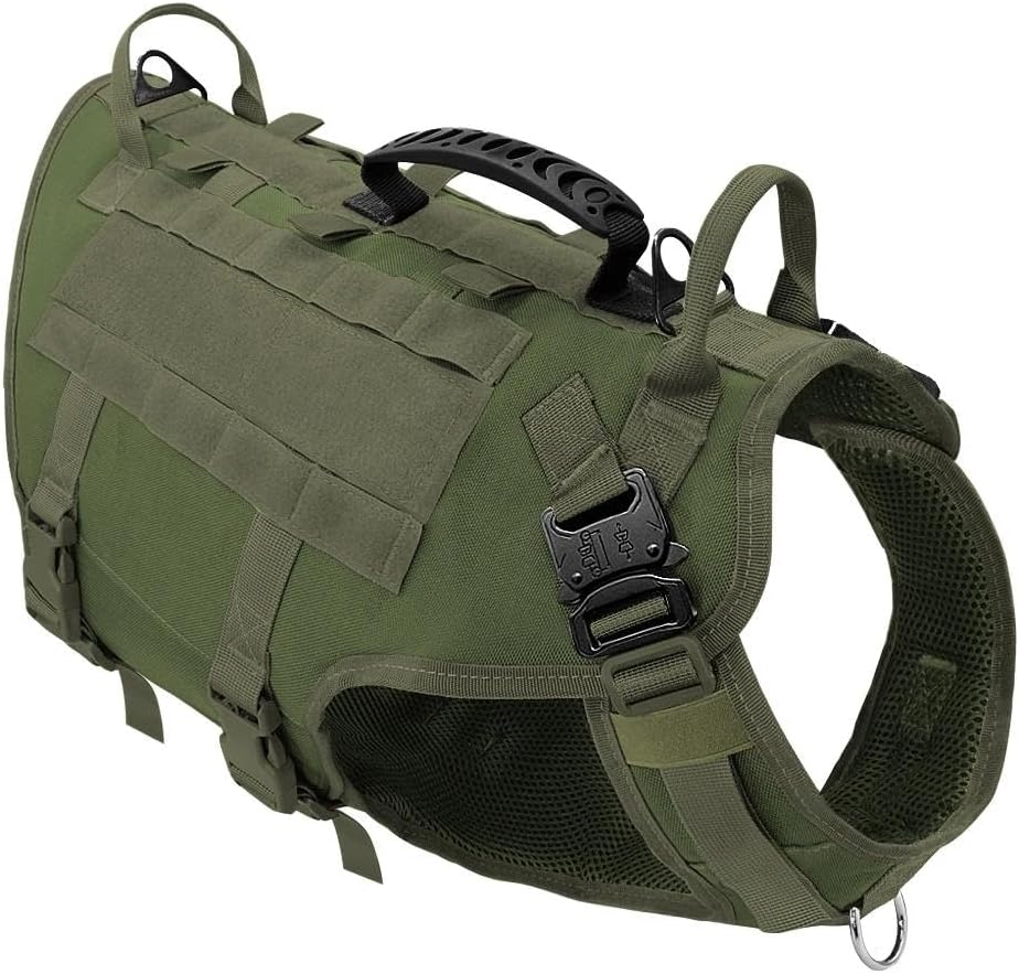 Adjustable Military Tactical Dog Harness Nylon Dog Harness Outdoor Working Dog Training Camping Hunting Harness Vest,Green,M image number 3