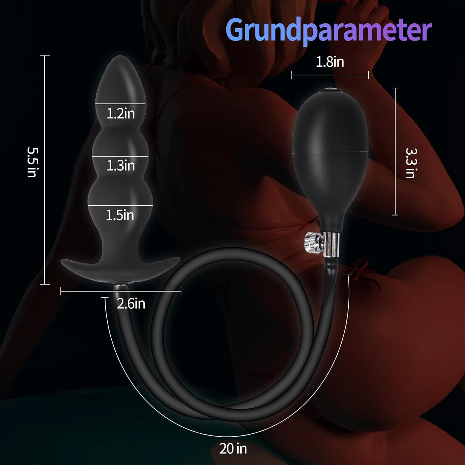 LONZYON Silicone Inflatable Anal Plug with Solid Center Shaft Body Safe Silicone Anal Balloon Pump with Quick Release Valve for Men, Women and Beginners (Black) image number 1