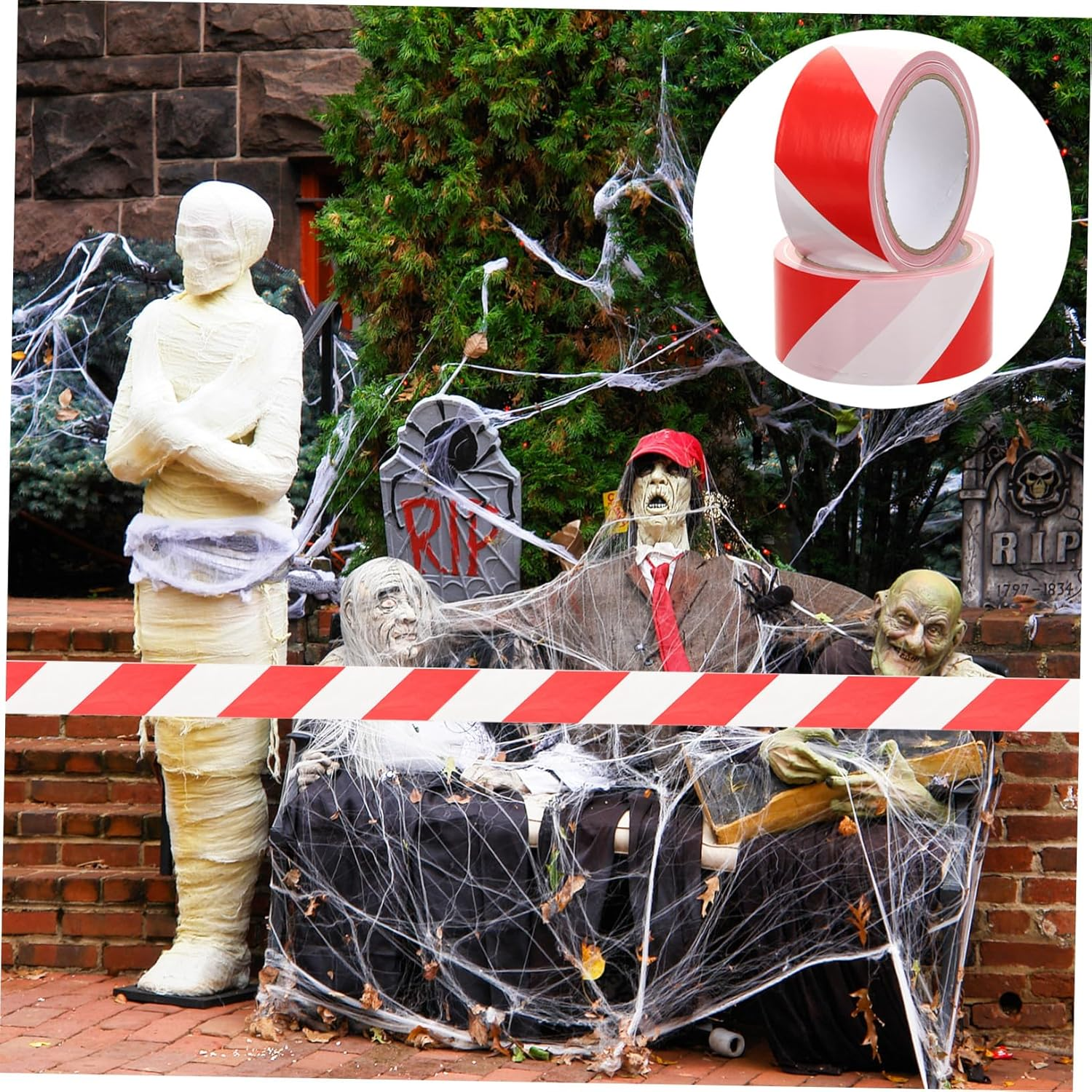 Alipis 2 Rolls Red White Non Adhesive Caution Tape Weather Resistant Safety Warning Barrier Tape for Marking Hazardous Areas and Construction Zones image number 3