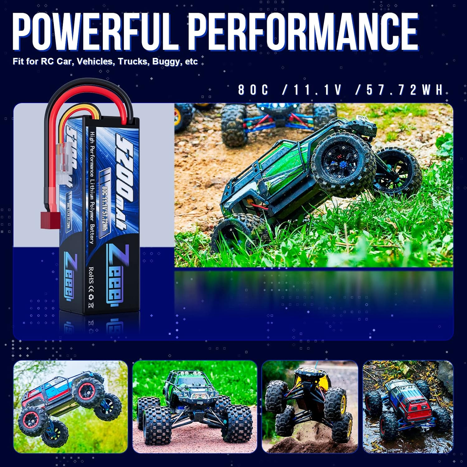 Zeee 3S Lipo Battery 5200Mah 11.1V 80C RC Battery Hard Case with T Connector for 1/8 and 1/10 RC Vehicles Car RC Buggy Truggy RC Airplane UAV Drone FPV image number 4