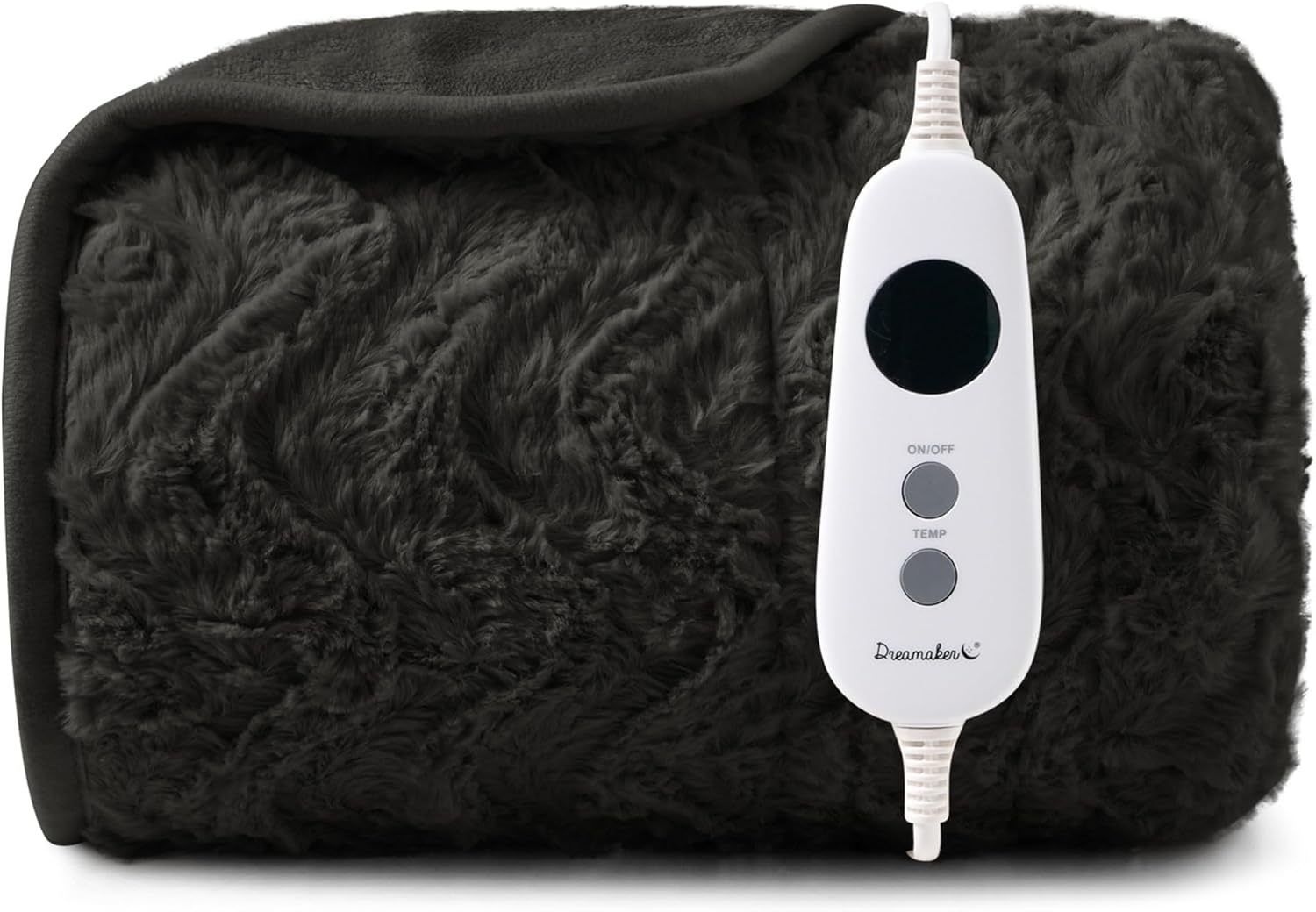 Dreamaker Luxury Faux Fur Electric Heated Throw Blanket 200X180Cm Heating Rug Reversible Coral Fleece Plush Snuggle Overheat Protection LED Display 9 Heat Settings Detachable Controller - Natural