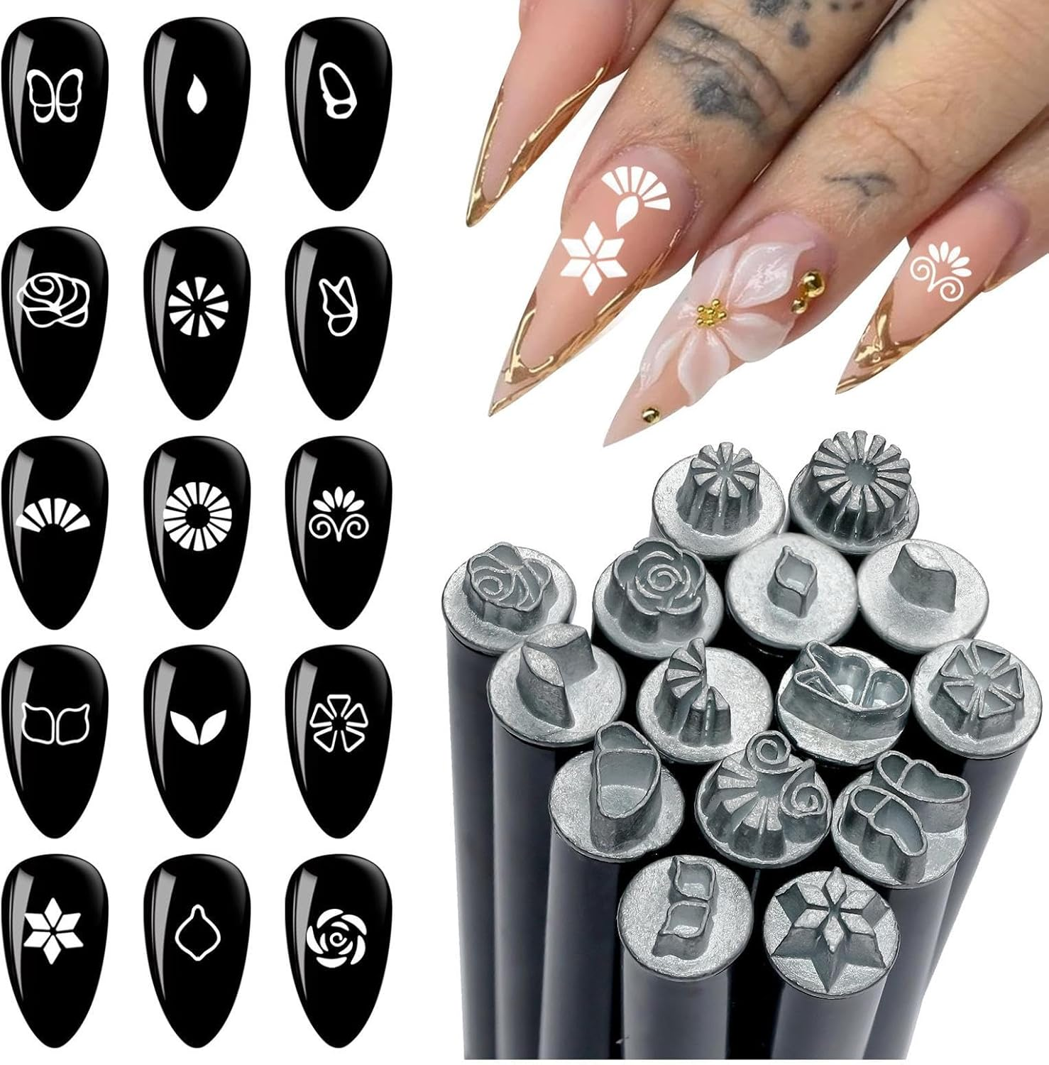 Djowyh Nail Stamp, 15 Piece Nail Pen Set, Pattern Set with Various Designs, Manicure Accessories for Women and Girls image number 2