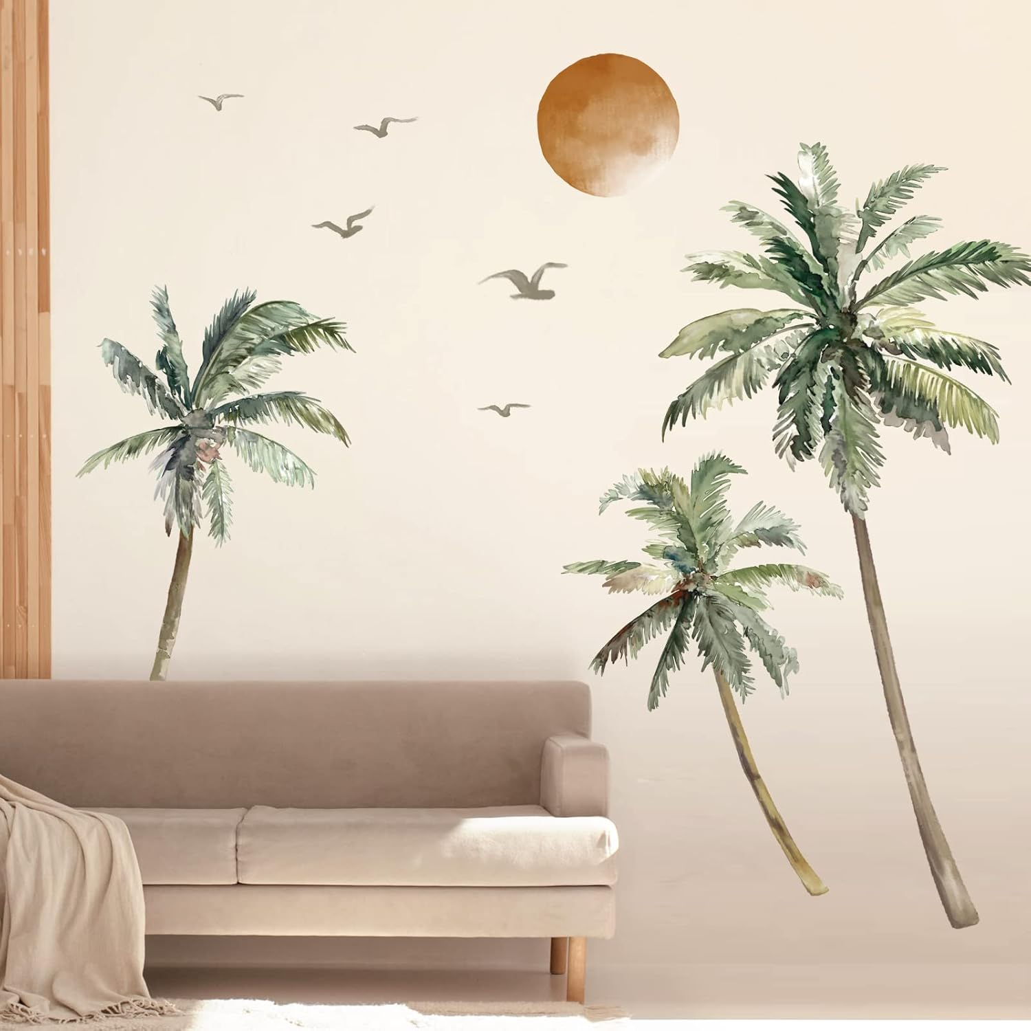 Wondever Boho Palm Tree Wall Stickers Large Tropical Sunset Peel and Stick Art Decals for Living Room Bedroom TV Background (H: 63.8 Inch) (WD-232-0148A) - B image number 5