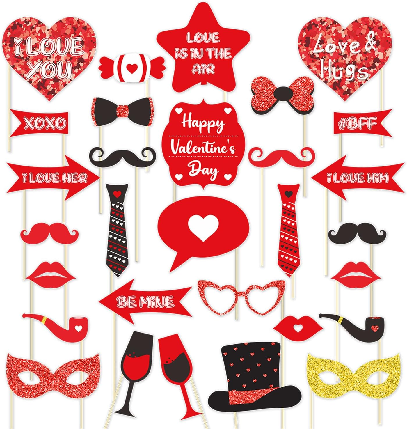 30Pcs Valentine'S Day Photo Booth Props, Selfie Posing Signs for Party Weddings Supplies Decoration