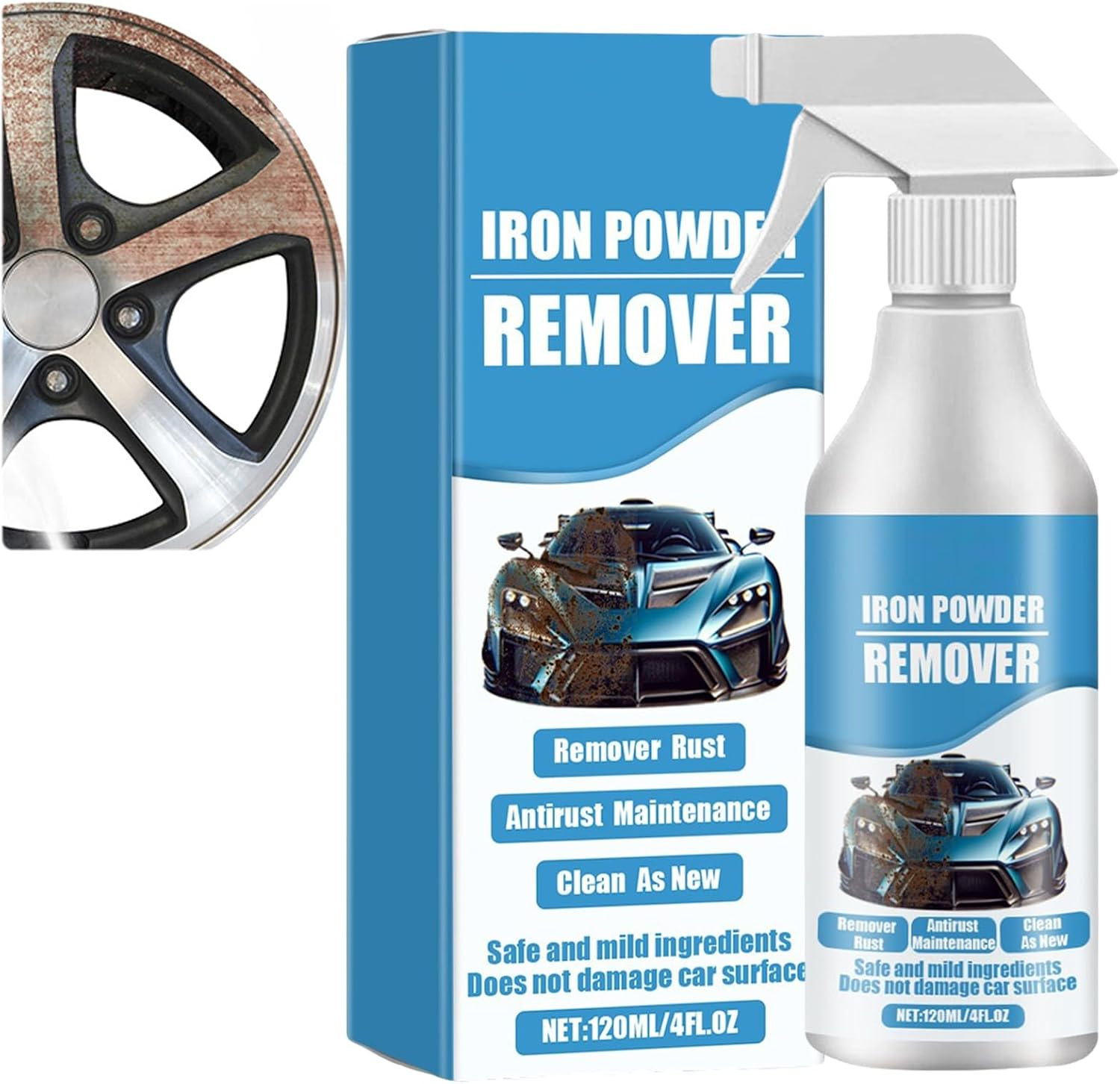 Car Rust & Iron Particle Remover Spray, Heavy Duty Rust Dissolver, Fast Acting Rust Remover Spray for Cars, Brake Dust, Wheels & Metal Tools, Chains, Stainless Steel, Multi-Surface Cleaner (2Pcs)