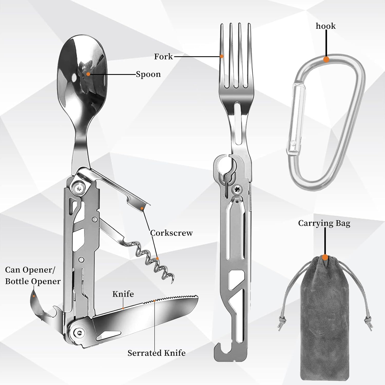Camping Cutlery Folding Cutlery, Detachable Cutlery on the Go, Stainless Steel Folding Cutlery Set, 5 in 1 Multifunctional Travel Cutlery for Camping, Outdoor image number 6