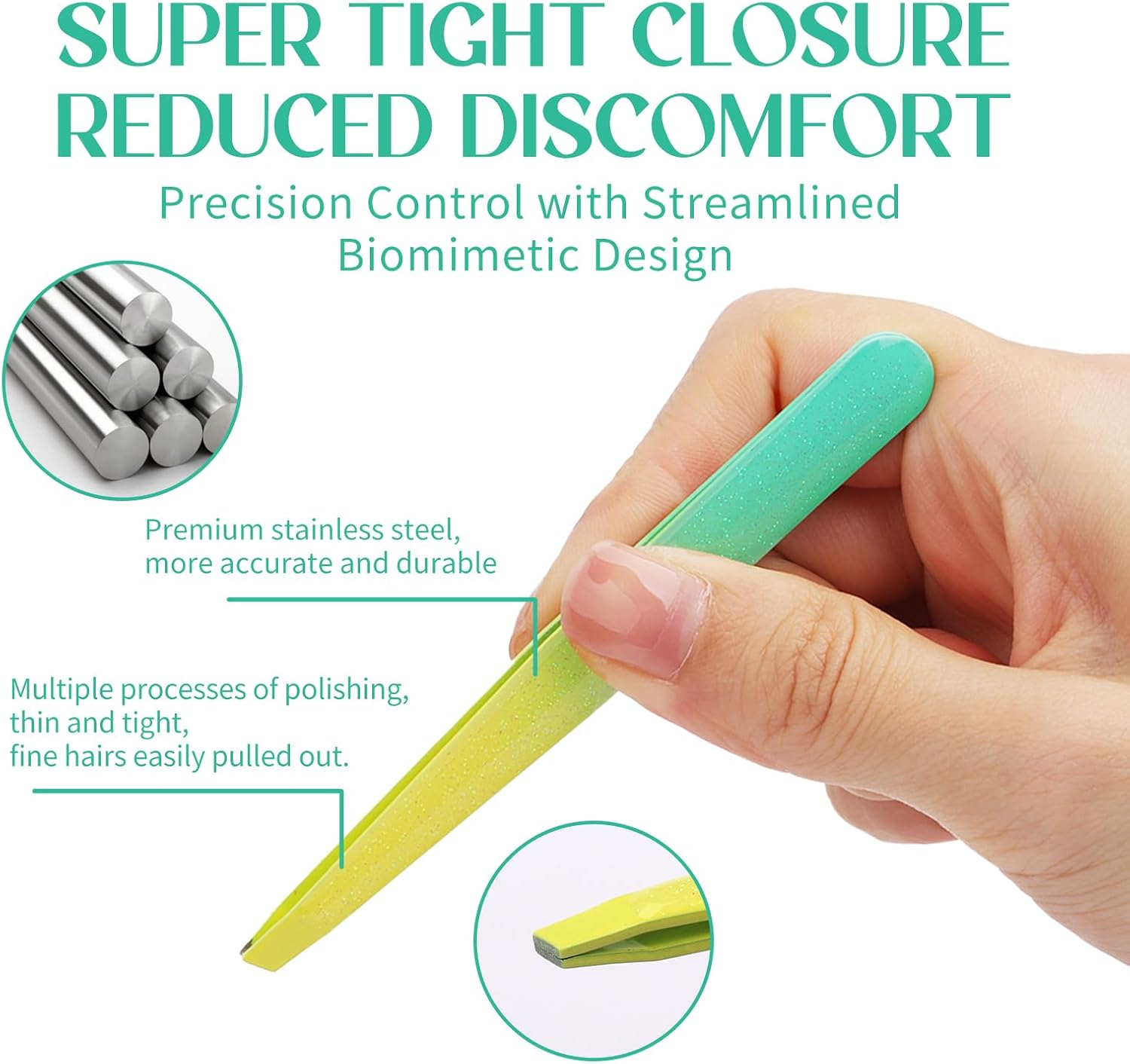 Eyebrow Tweezers Set, 5Pcs Tweezers for Women Facial Hair, Eyebrow Scissors for Ingrown Hair Removal, Professional Stainless Steel Precision Tweezers, Eyebrow Tweezers for Women &Men (Lemon) - Lemon image number 6