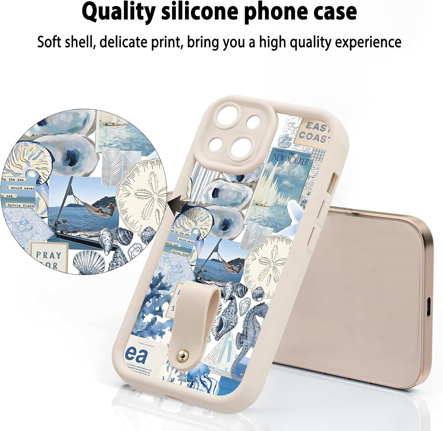 Yoedge Mobile Phone Case for Iphone 15, Case with Strap Chain, Cord Protective Case with Collage Aesthetic Coral Shells Pattern with Cord for Hanging Cover, Silicone Case 6.1 Inches, Puzzle image number 3