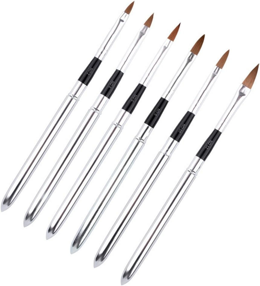 WOKOTO 6Pcs/Set Nail Brushes Silver Metal Handle Nail Art Builder Crystal Carve Brush Design for 3D Pattern Design Nail Art Brushes Detachable Set image number 4