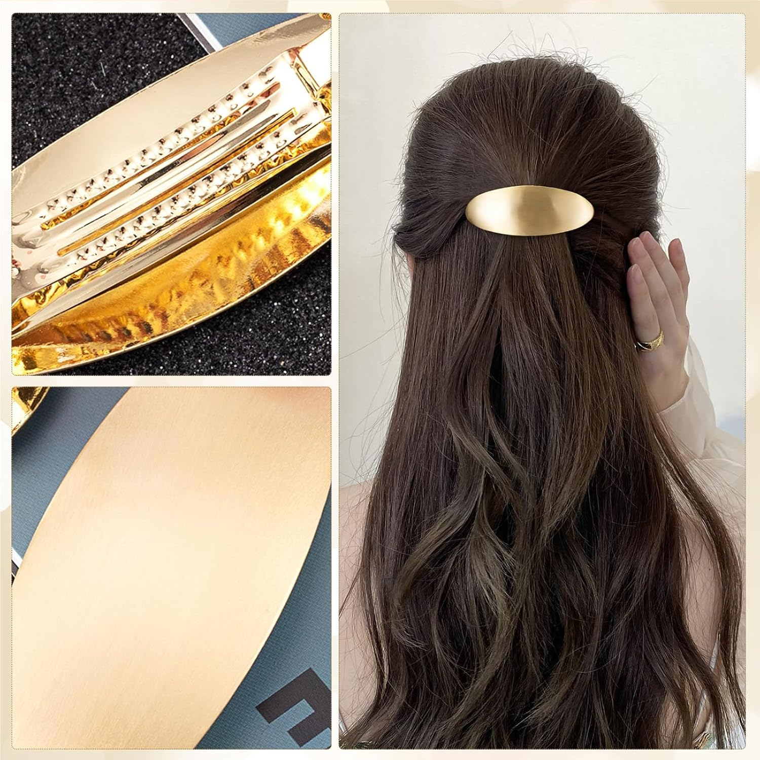 TELAIN Large Oval Metal Hair Clip in Gold Vintage French Design for Thick Long Hair Wedding Party Hair Accessories image number 4