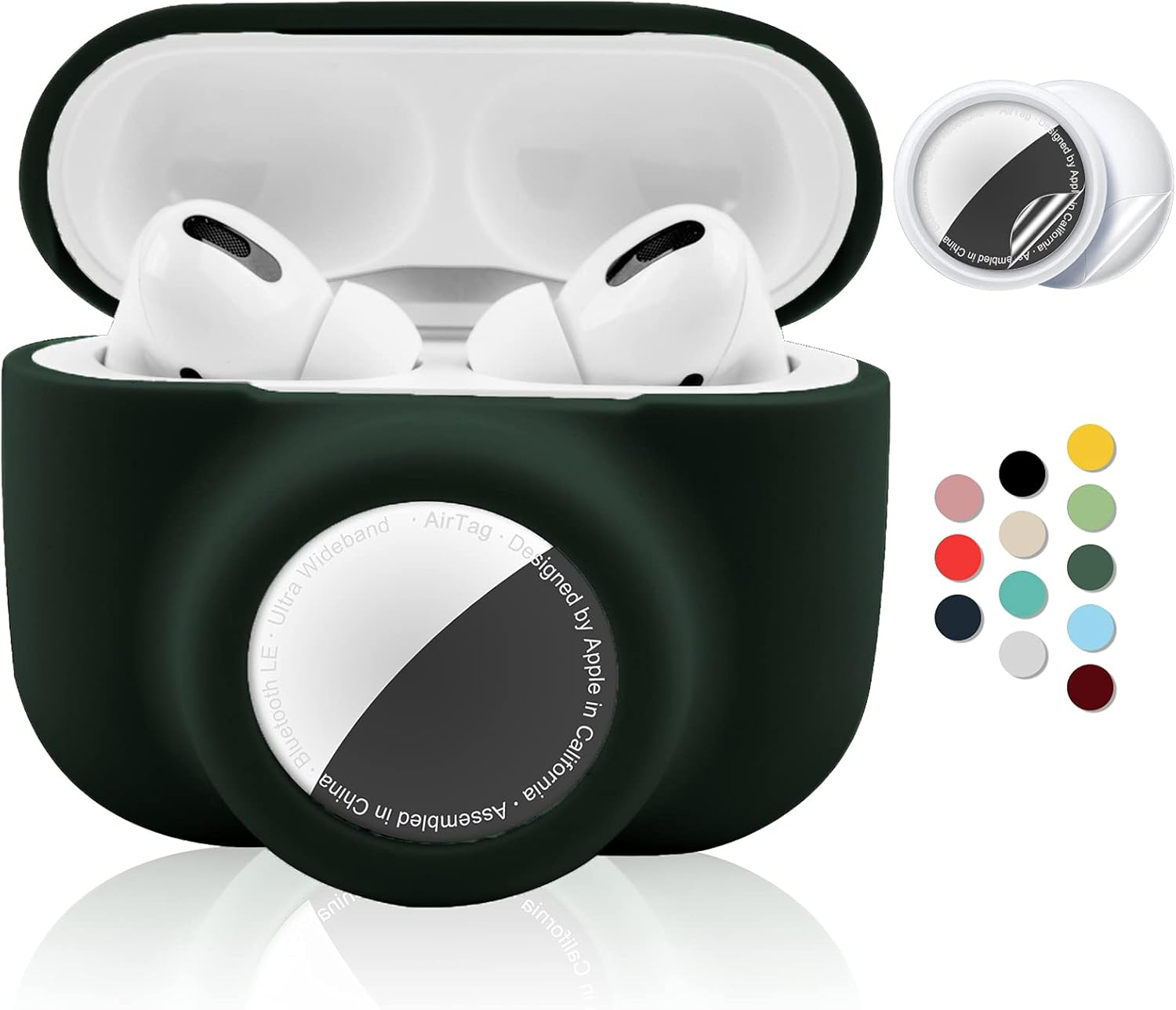 2 in 1 Protective Case for Apple Airpods Pro Air Tag Holder Combo, Soft Silicone Airpods Pro Airtag Case with 2 PCS Screen Protector, Anti-Scratch Anti-Fall Anti-Lost Shockproof Durable(Black)