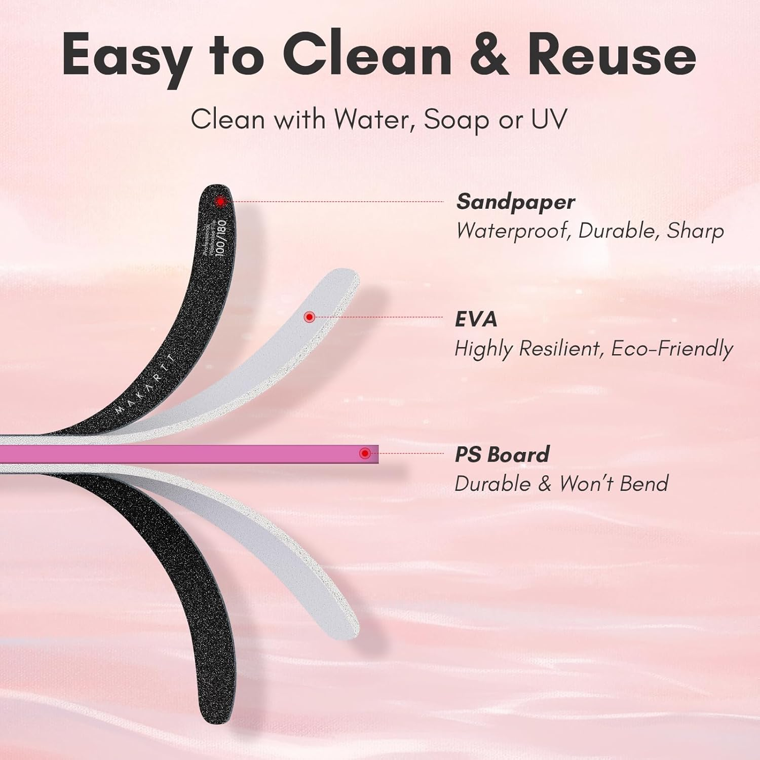 MAKARTT Nail Files 100 180 Grit for Poly Nail Extension Gel Acrylic Nails Files Double Sided Black Washable 10 Nail File Set Manicure Tools F-01 - 120/240 Grit Nail File image number 2