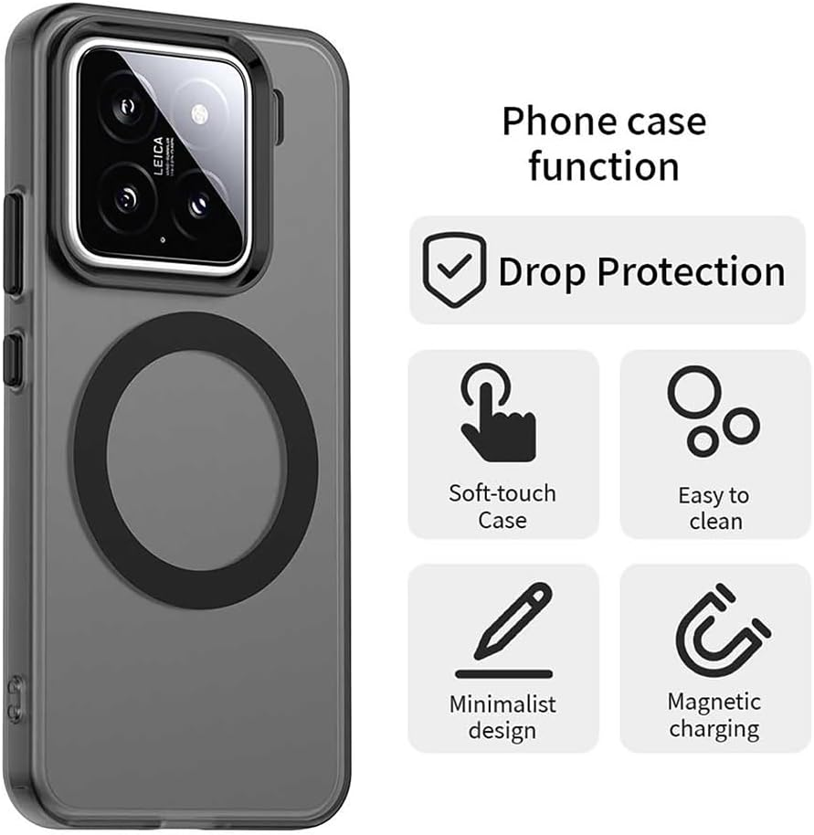 SEAHAI Case for Xiaomi 15 5G with Magnetic Adsorption Function, Ultra Thin Matte Translucent Hard PC Silicone TPU Bumper Protective Case Shockproof Mobile Phone Case, Black - Black image number 3