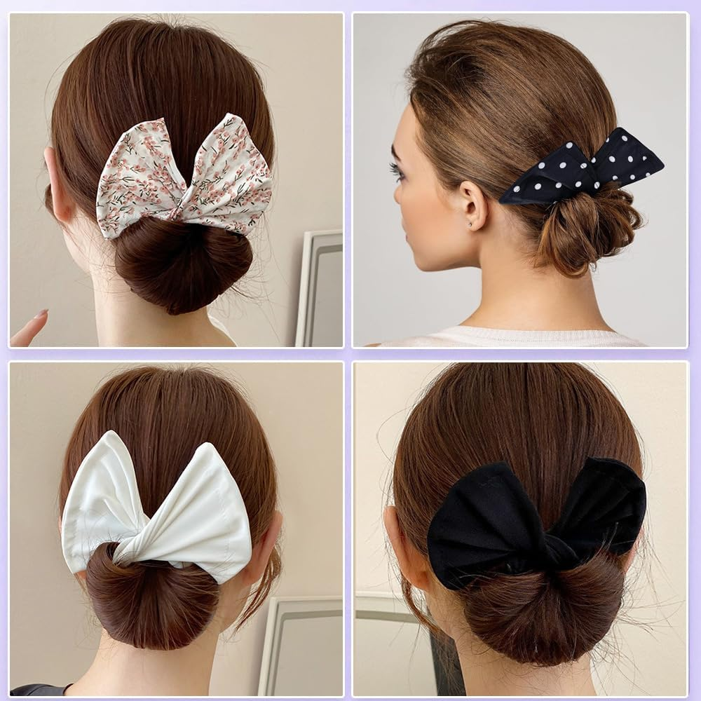 TOFBS Pack of 6 Magic Hair Bun Hair Twist Hair Band Styling Aid Hair Accessories Doughnut Bun Bun Easy to Use Hair Bun Maker French Bow Tie Bun Headband image number 3