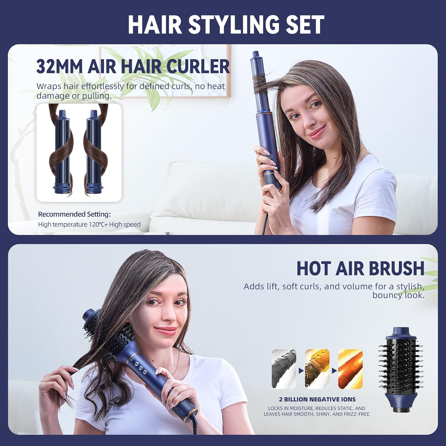 5-In-1 Hair Dryer Brush with 200 Million Negative Ions, 110,000 RPM Brushless Motor, Smart Temperature Control to Prevent Heat Damage, Multi-Functional Styler for Straightening, Curling, Volumizing, and Air Drying image number 2