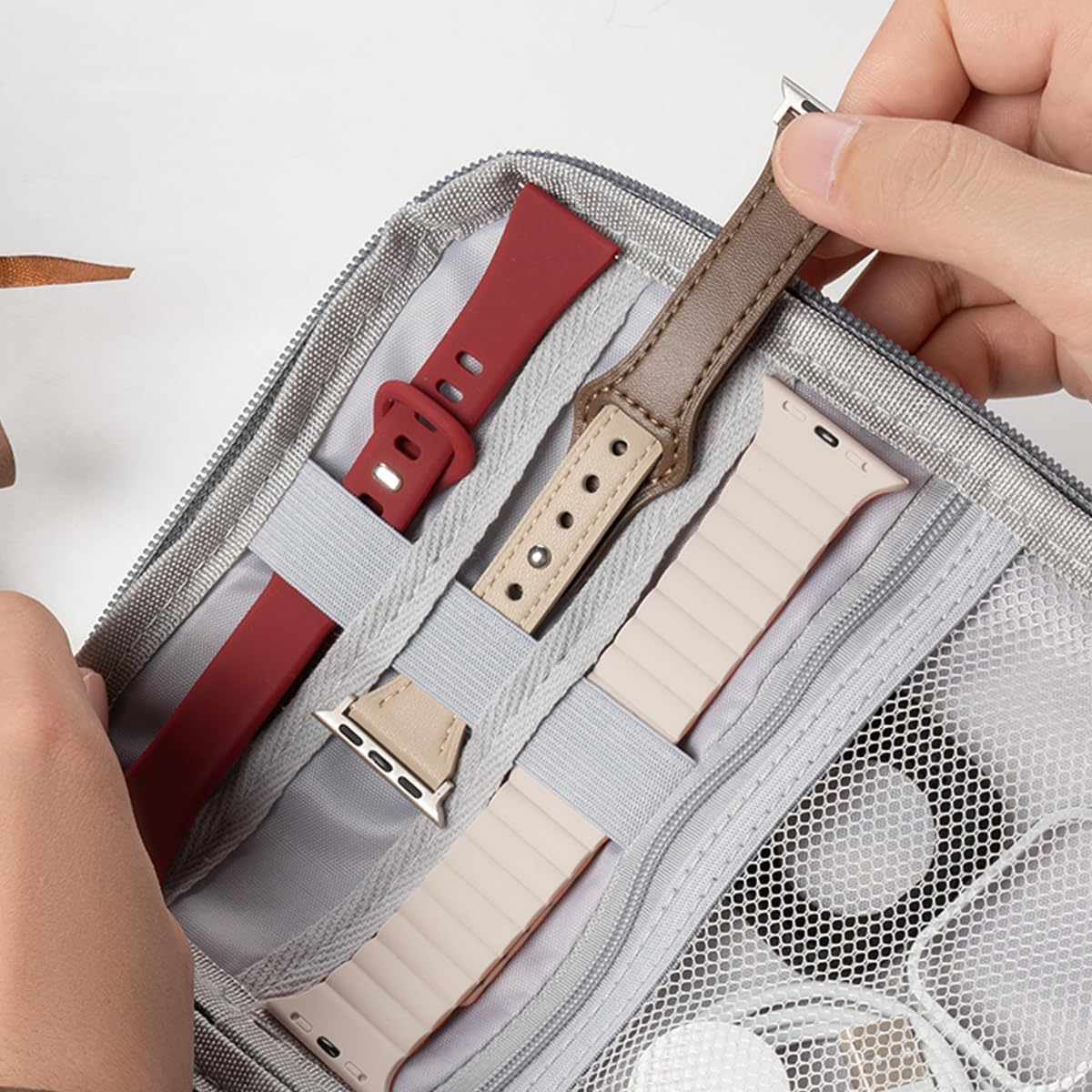 Watch Band Organizer Bag Watch Dial Organizer Data Cable Hard Drive Travel Organizer Bag (Gray)