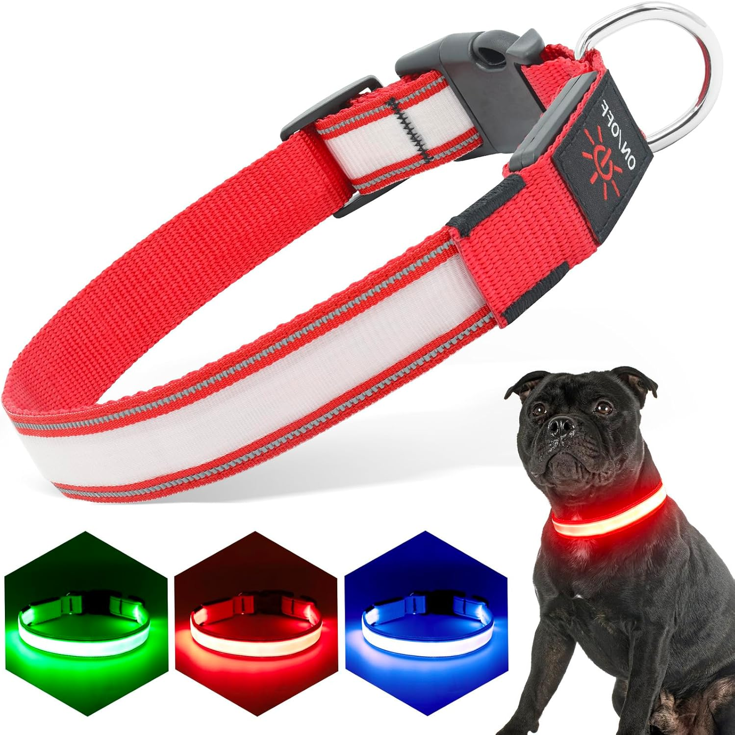 Pzrlit Light up Dog Collar Light Rechargeable, Fully Adjustable LED Dog Collar Waterproof, 3 Flashing Modes Glow Dark Dog Collars for Night Walking for Medium Large Dogs