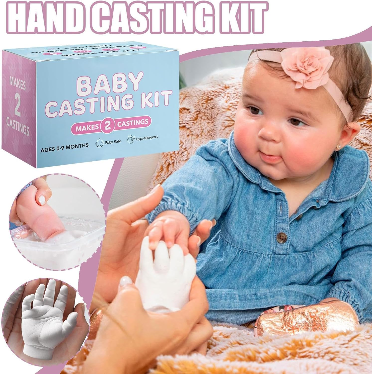 Baby Hand and Foot Cast Set, Hand and Footprint Plaster Set, Milestone Mould Casting Decoration for Bedroom, Living Room, Desk and Study image number 5