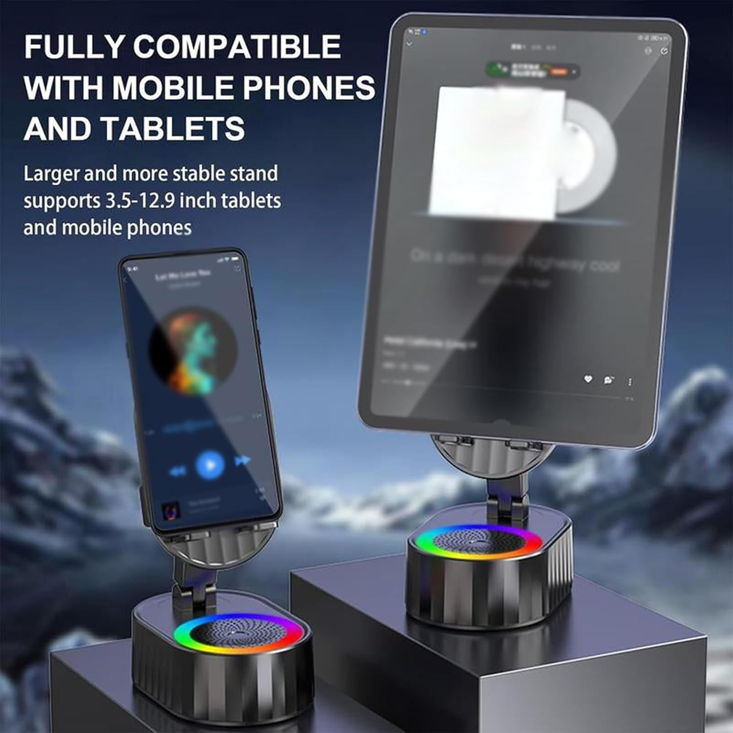 Mobile Phone Stand with Induction Speaker/Power Bank/Atmosphere Light, Bluetooth Speaker with Mobile Phone Stand, Foldable Mobile Phone Holder with LED Light, Gifts for Women and Men (White) image number 1