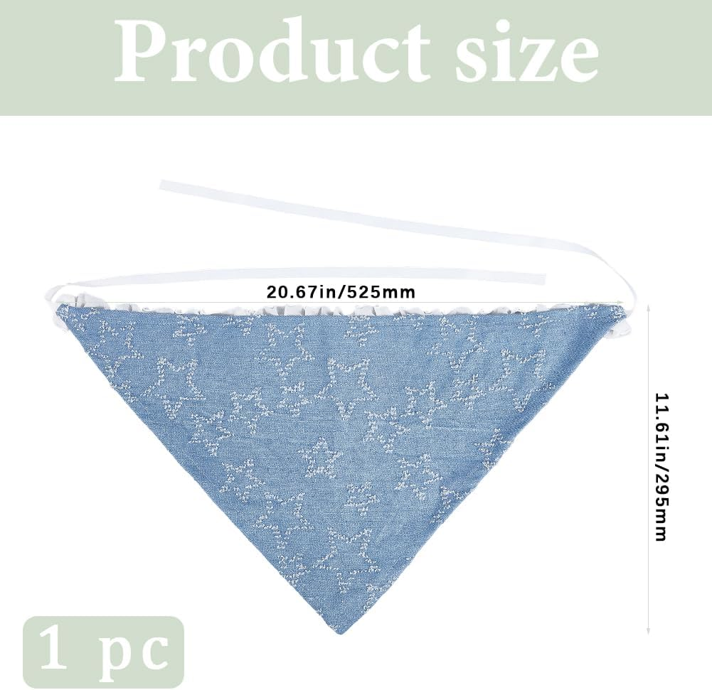 CABODYALS Blue Star Pattern Head Scarf Kerchief Small Triangle Headband Hair Covering Wrap with Ruffled Pleated Edge Lace up Design Bandana for Women Holiday Costume Accessories Decor Styling image number 6